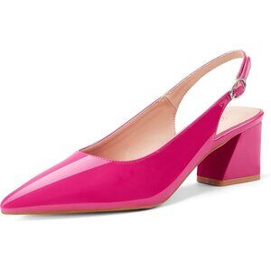 Women Slingback Hot Pink Toe Block Heel Pump Low Heel Office Wedding Dress Shoes